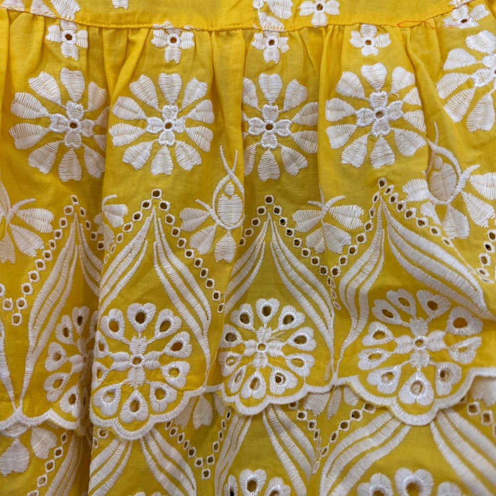John Mark sunny Embroidered V-Neck 3/4‎ Puff Sleeve Ruffle Scalloped Hem Tunic S - Picture 6 of 6